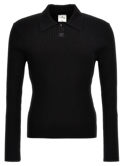 Shop Courrèges 'snap Knit' Polo Shirt In Black