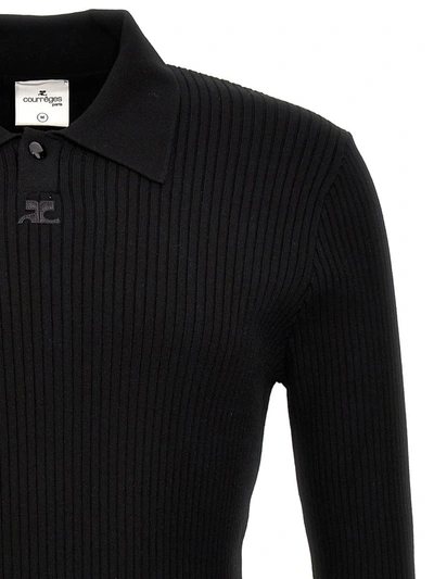 Shop Courrèges 'snap Knit' Polo Shirt In Black