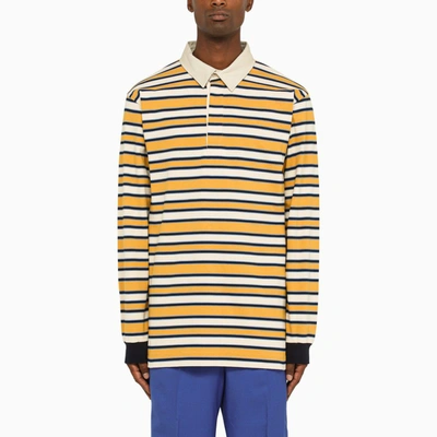 Shop Gucci Yellow Striped Polo With Logo Label Men