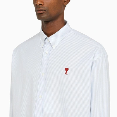 Shop Ami Alexandre Mattiussi Ami Paris Sky Blue/white Striped Ami De Coeur Shirt In Light Blue