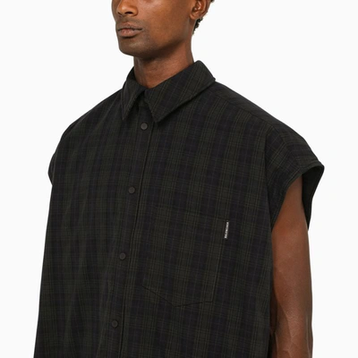 Shop Balenciaga Checked Shirt With Removable Sleeves In Grey