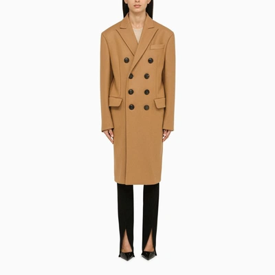 Shop Dsquared2 Oversized Walnut Double-breasted Coat In Beige