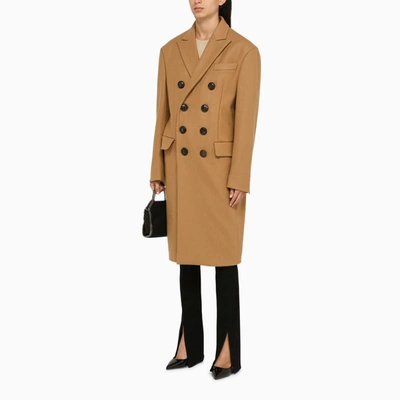 Shop Dsquared2 Oversized Walnut Double-breasted Coat In Beige