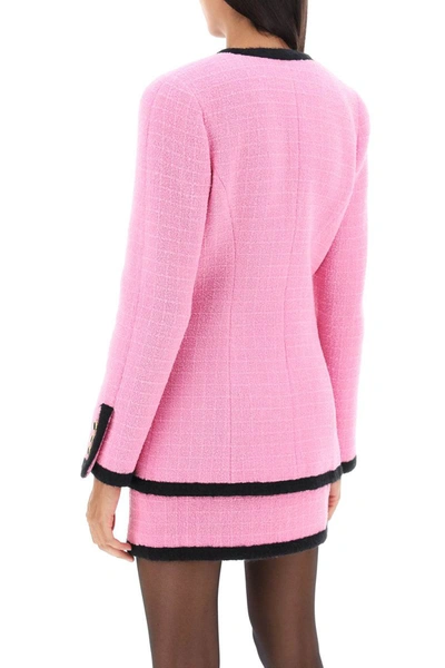 Shop Alessandra Rich Double-breasted Boucle Tweed Jacket In Pink