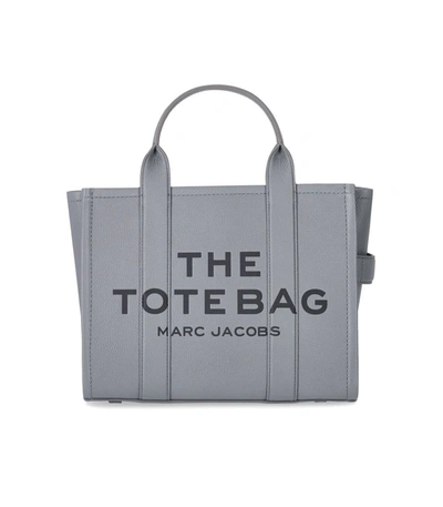 Shop Marc Jacobs The Leather Medium Tote Grey Handbag