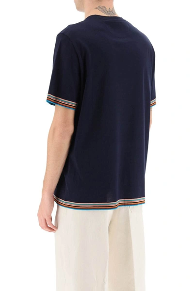 Shop Paul Smith Art Stripe Trim T-shirt In Blue