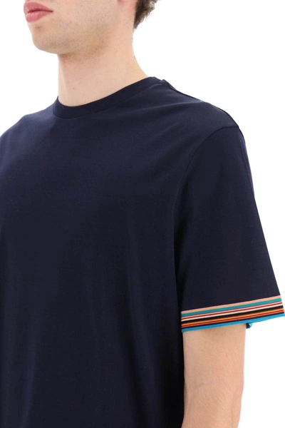 Shop Paul Smith Art Stripe Trim T-shirt In Blue