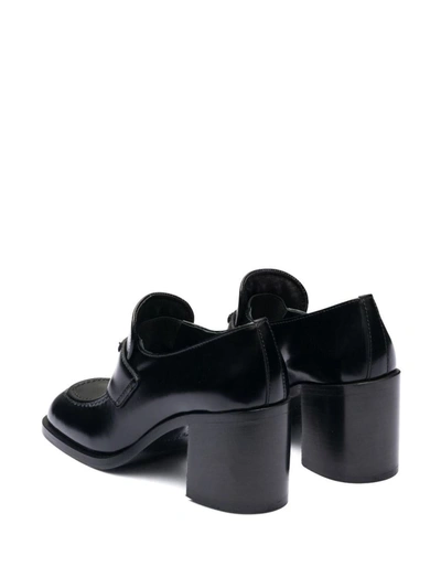 Shop Prada Block-heel Brushed-leather Loafers In Nero