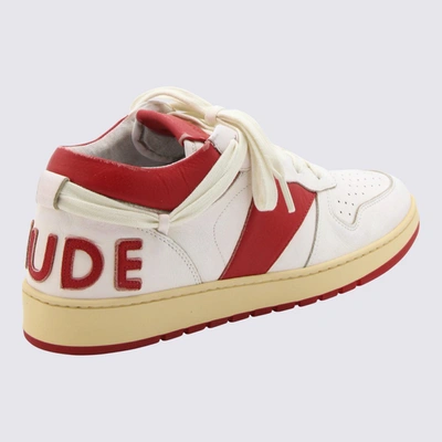 Shop Rhude White And Red Leather Sneakers
