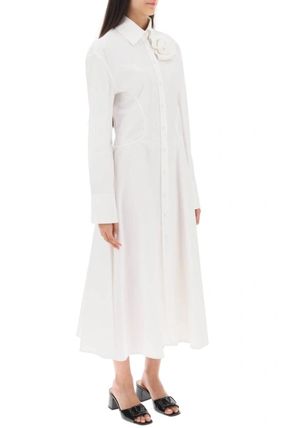 Shop Valentino Garavani Compact Poplin Midi Dress With Rose In White