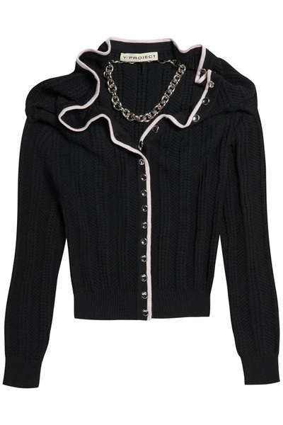 Shop Y/project Y Project Merino Wool Cardigan With Necklace In Black