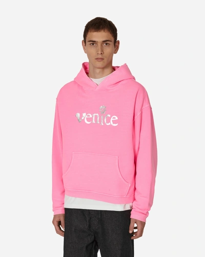 Shop Erl Silver Printed Venice Hooded Sweatshirt In Pink