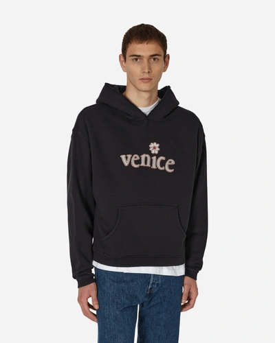 Shop Erl Venice Patch Hooded Sweatshirt In Black