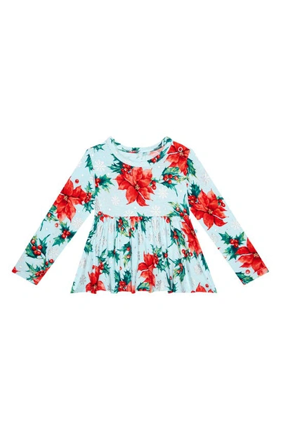 Shop Posh Peanut Kids' Winter Lily Peplum Long Sleeve Dress & Bloomers Set In Light/ Pastel Blue
