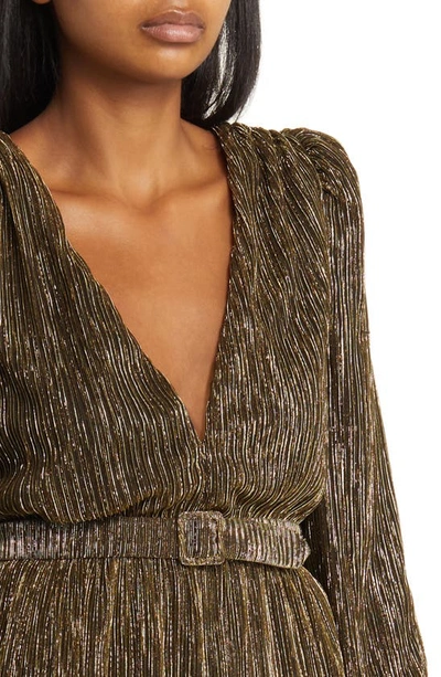 Shop Jewel Badgley Mischka Metallic Long Sleeve Tiered Cocktail Midi Dress In Gold Dark Grey