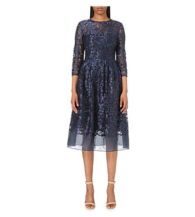 Ted Baker Floral-embroidered Lace Skater Dress In Dark Blue | ModeSens