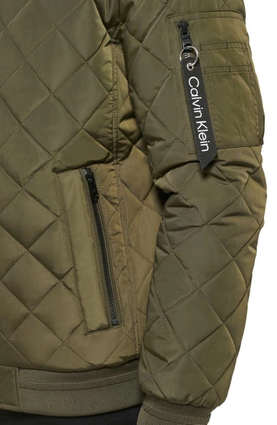 Shop Calvin Klein Quilted Bomber Jacket In Olivine