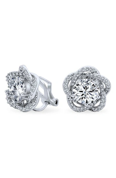 Bling Jewelry Bridal Rose Cz Clip-on Earrings In Clear