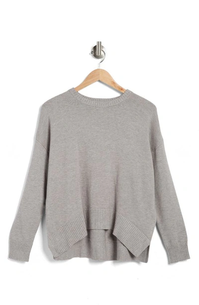 Shop Adrianna Papell Curved Hem Side Slit Crewneck Sweater In Heather Grey