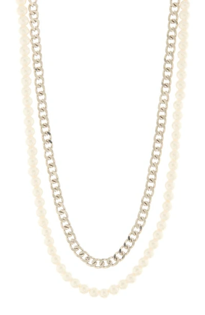 Shop Area Stars Set Of 2 Imitation Pearl & Curb Chain Necklaces In Multi Ivory/ Gold