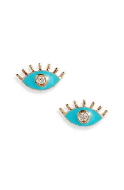 Shop Anzie X Mel Soldera Evil Eye Stud Earrings In Blue/ Gold