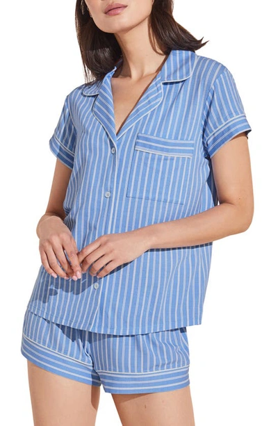 Shop Eberjey Sleep Chic Short Pajamas In Nordic Stripes Vista Blueivory