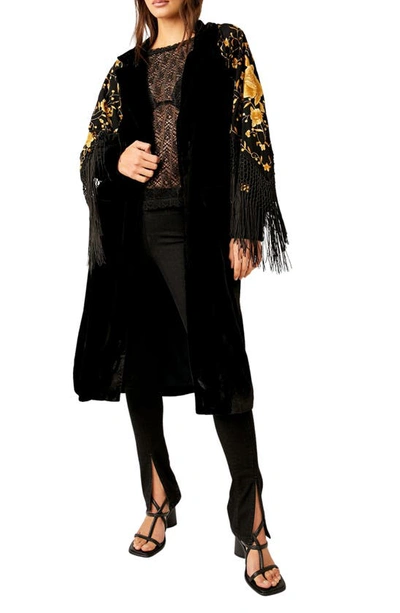 Shop Free People Bali Rosalina Embroidered Open Front Duster In Black