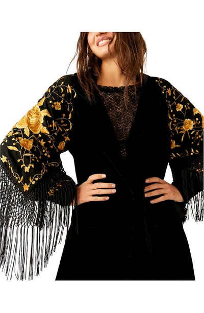 Shop Free People Bali Rosalina Embroidered Open Front Duster In Black