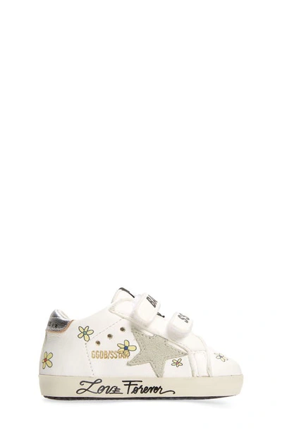 Shop Golden Goose Old School Flower Sneaker In White/ Ice/ Silver