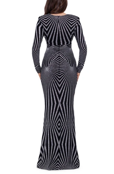 Shop Betsy & Adam Geometric Metallic Long Sleeve Gown In Black/ Silver