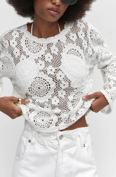 Shop Mango Cotton Blend Lace Top In White