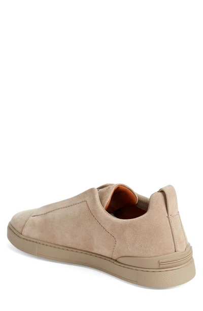 Zegna Triple Stitch Suede Sneaker In Beige