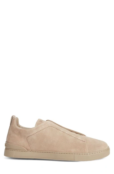 Zegna Triple Stitch Suede Sneaker In Beige