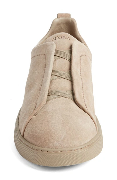 Zegna Triple Stitch Suede Sneaker In Beige