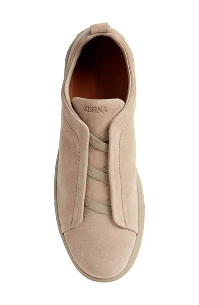 Zegna Triple Stitch Suede Sneaker In Beige
