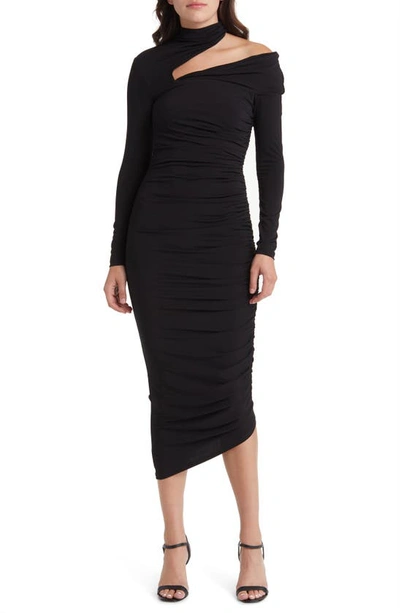 Shop Misha Collection Clotilde Cutout Long Sleeve Body-con Cocktail Dress In Black