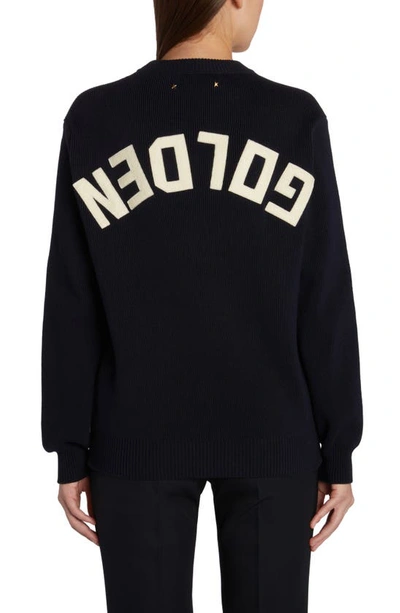 Golden Goose Distressed Cotton Blend Sweater In Dark Blue