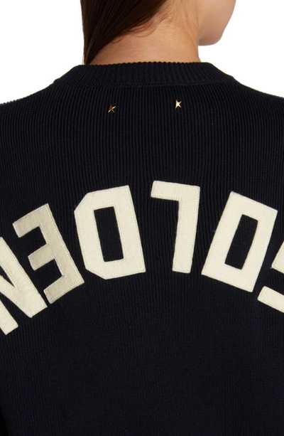 Golden Goose Distressed Cotton Blend Sweater In Dark Blue