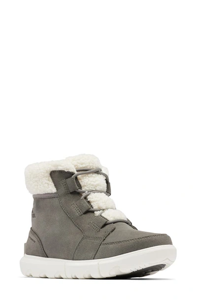 Shop Sorel Explorer Next Faux Shearling Waterproof Bootie In Quarry/ Sea Salt