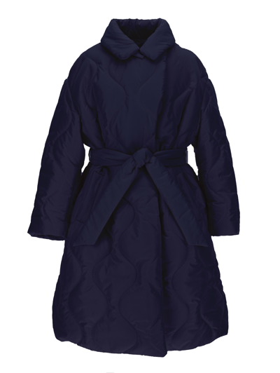 Monnalisa Quilted Technical Fabric Coat In Navy Blue