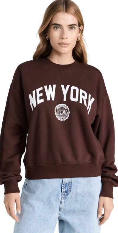 Shop Good American Brushed Fleece Graphic Crew Sweatshirt New York Malbec 003 In Malbec003
