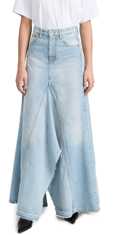 Shop Victoria Beckham Extreme Godet Denim Skirt Super Light Blue Wash