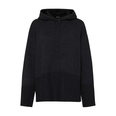 Shop Totême Signature Wool Hooded Sweater In Charcoal_melange