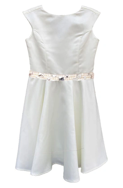 Shop Un Deux Trois Kids' Cap Sleeve Satin Dress In Ivory
