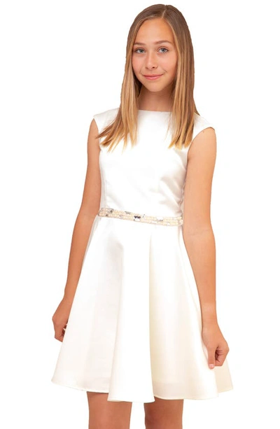 Un Deux Trois Kids' Cap Sleeve Satin Dress In Ivory