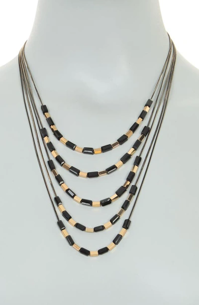 Shop Natasha Layered Beaded Statement Necklace In Gold/ Jet Black