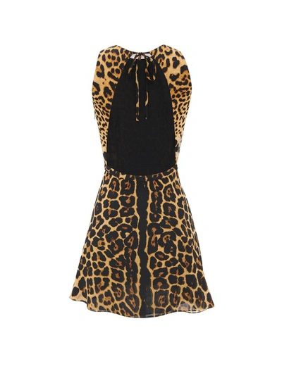 Shop Saint Laurent Silk Dress With Leopard Print In Brown