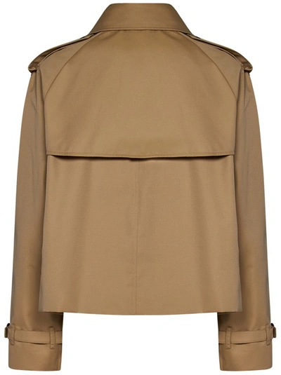 Shop Burberry Beige Double-breasted Cropped Trench Coat In Brown