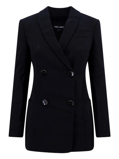 Shop Giorgio Armani Sustainable Viscose Blazer In Black
