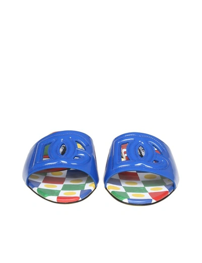 Shop Dolce & Gabbana Paint Slippers With Dg Logo In Blue